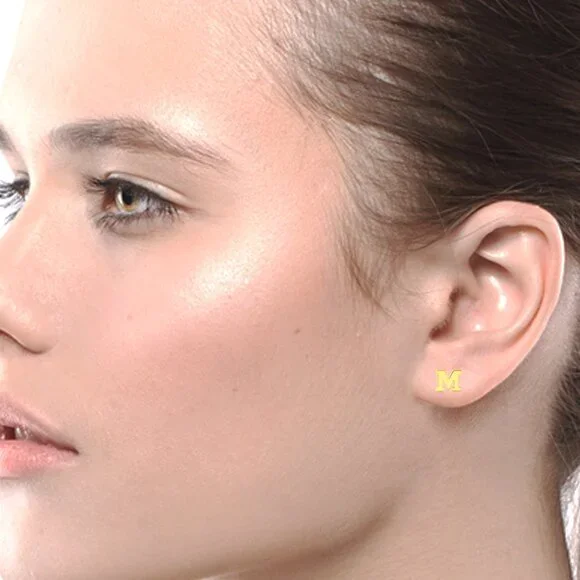 14k Gold Mini Alphabet Earrings Studs Sold as a Pair Fit for any Age - Picture 12 of 17